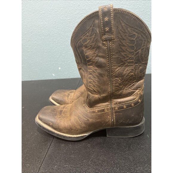 Ariat Brown Leather Cowboy Boots 4LR Youth Kids 10 Square Toe Western 10017313 - Picture 4 of 8